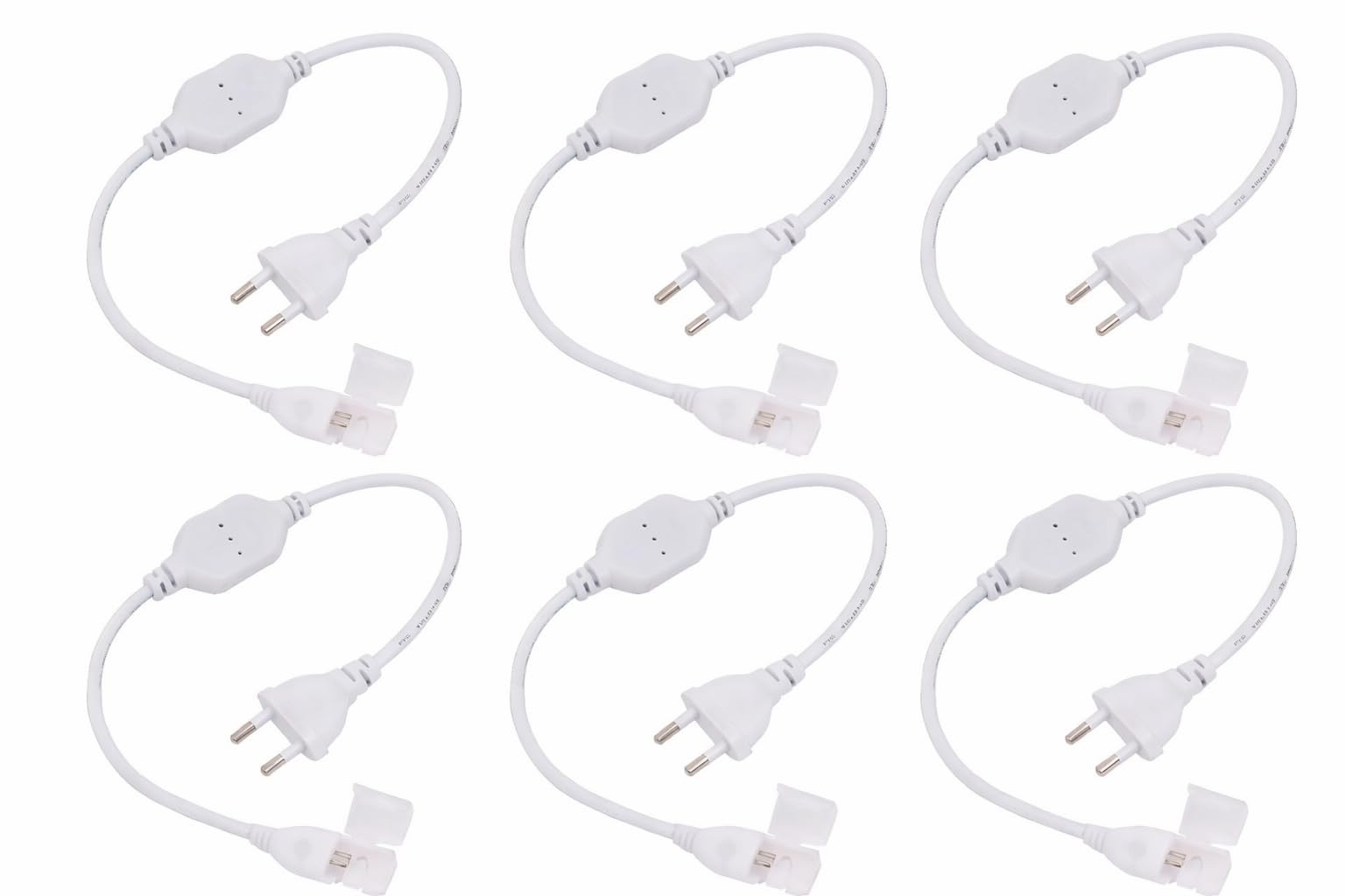 HIZO 220V AC PIN Connector/Adaptor/Cable for LED (SMD 2835-120 LED/Mtr.) Rope Light (Pack of 6) White