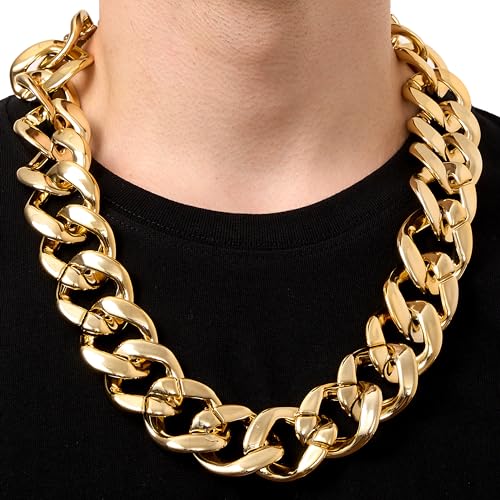 Spooktacular Creations Chunky Fake Gold Chain for Hip Hop Rapper Costume Jewelry, Fake Plastic Gold Necklace Accessories for 80s 90s Men Women Halloween Costume Dress Up Party Props2