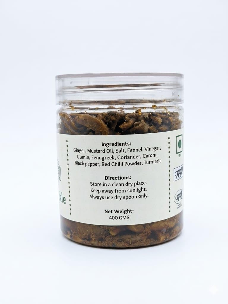 HOMYTANGS Ginger Pickle β Spicy Tangy Indian Style Achar Natural Fresh Handmade Flavorful Condiment Traditional Recipe Healthy Delicious 400g 1