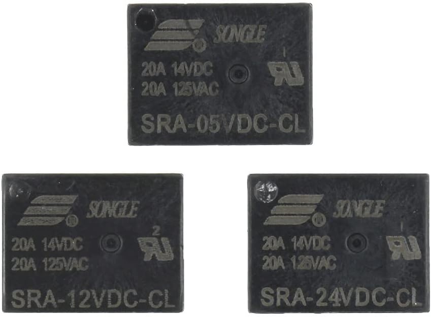 Relay 100Pcs 5V 12V 24V 20A DC Power SRA-05VDC-CL SRA-12VDC-CL SRA-24VDC-CL 5Pin PCB Type in Stock Black Automobile(SRA-05VDC-CL)