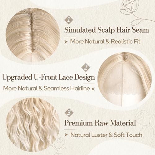 BARSDAR Natural Blonde Long Wavy Wig - Middle Part Long Blonde Wig for Women - 26 Inch Natural Looking Thick Soft Synthetic Daily Party Cosplay Halloween Costume Curly Wavy Creamy Blond Wigs by BARSDAR - Image 3