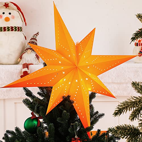 Lanterne de Noël en papier à 8 branches étoiles dorées 60 cm