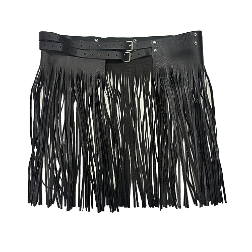 Women's Faux Leather Waistband Fringe Tassel Skirt Hippie Boho High Waist Adjustable Double Waist Belt Skirt Clubwear3