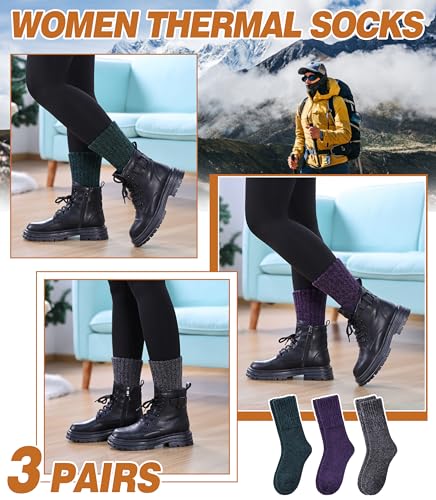 Image of DYW Womens Merino Wool Boot Socks Thermal Thick Winter Warm Cozy Hiking Work Boot Socks Christmas Gift