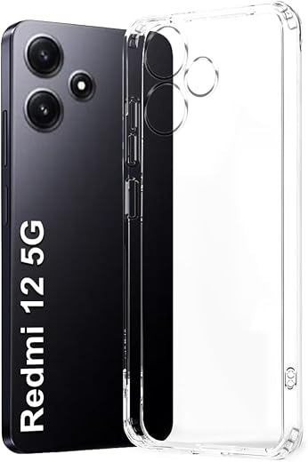 Fashionury Shockproof Back Case Cover for Mi Redmi 12 5G | Ultra Clear Soft Silicone | Raised Bumps for Camera &amp; Screen Pr...