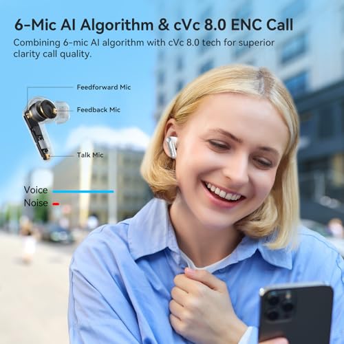 Image of EarFun Air Pro 4 Adaptive Noise Cancellation Wireless Earbuds Bluetooth, 2024 VGP Goal Award, Qualcomm Snapdragon Sound, aptX Lossless, 6 Mics AI cVc Call, LDAC Hi-Res Audio,52H Playtime, BT5.4,White