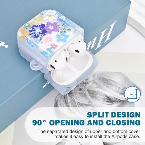 Newseego Clear Case Compatible with AirPods 1st/2nd Generation, Cute Colorful Flower Print Pattern with Keychain for Girls Women Full Body Shockproof Charging Pod Protective Cover for AirPods 1/2 Gen - Image 3