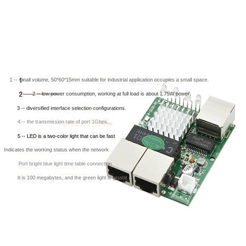 Przemysłowy minimalny trzyportowy 1000M Gigabit RJ45 standardowy moduł przełącznika sieciowego 5V-12V rozdzielacz zasilany