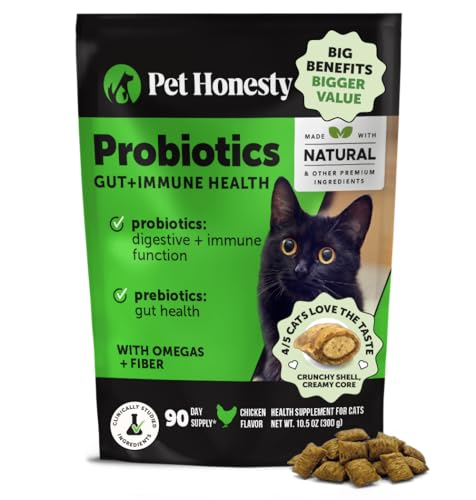 Cat Probiotics Gut + Immune Health Chews – Crunchy & Creamy Cat Treats for Digestive Health, Gut Flora & Constipation Relief – Supports Immunity, Regularity, & Healthy Digestion, 90-Day Supply Chicken