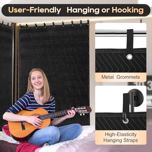 2 Pcs Sound Dampening Blanket,96\" x 80\" Soundproof Blanket with Grommets,850GSM Heavy Duty Studio Sound Absorption Blankets,Acoustic Blanket Noise Reducer for Room,Light Blocker,Moving Blankets - Thumbnail 5