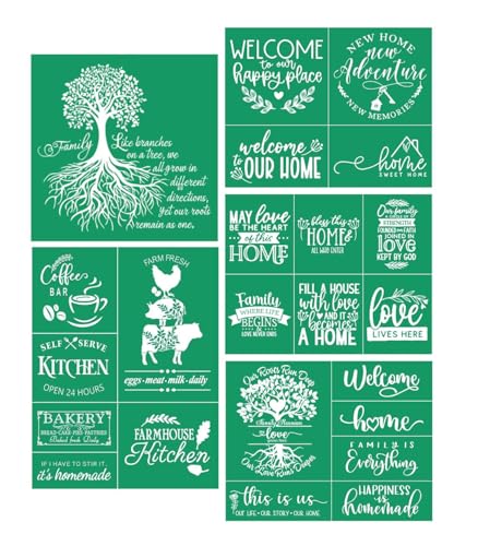 DGAGA Family Silk Screen Stencils,Reusable Self Adhesive Screen Printing Stencils Home,Cook Mesh Transfers Stencils for Craft,Welcome Stencils for Painting on Wood/Plate/Cup,Home Decor