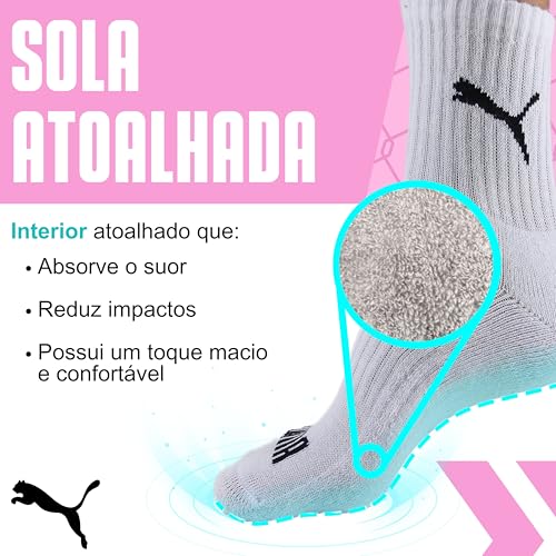 PUMA Kit 9 Pares Meia Feminina Sola Atoalhada Esportiva Cano Médio Adulto, 9 Branco, 34-39