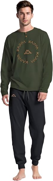 Kappa Men's Long Cotton Pyjamas – Lightweight Cotton Summer Long Sleeve Pyjamas - 4