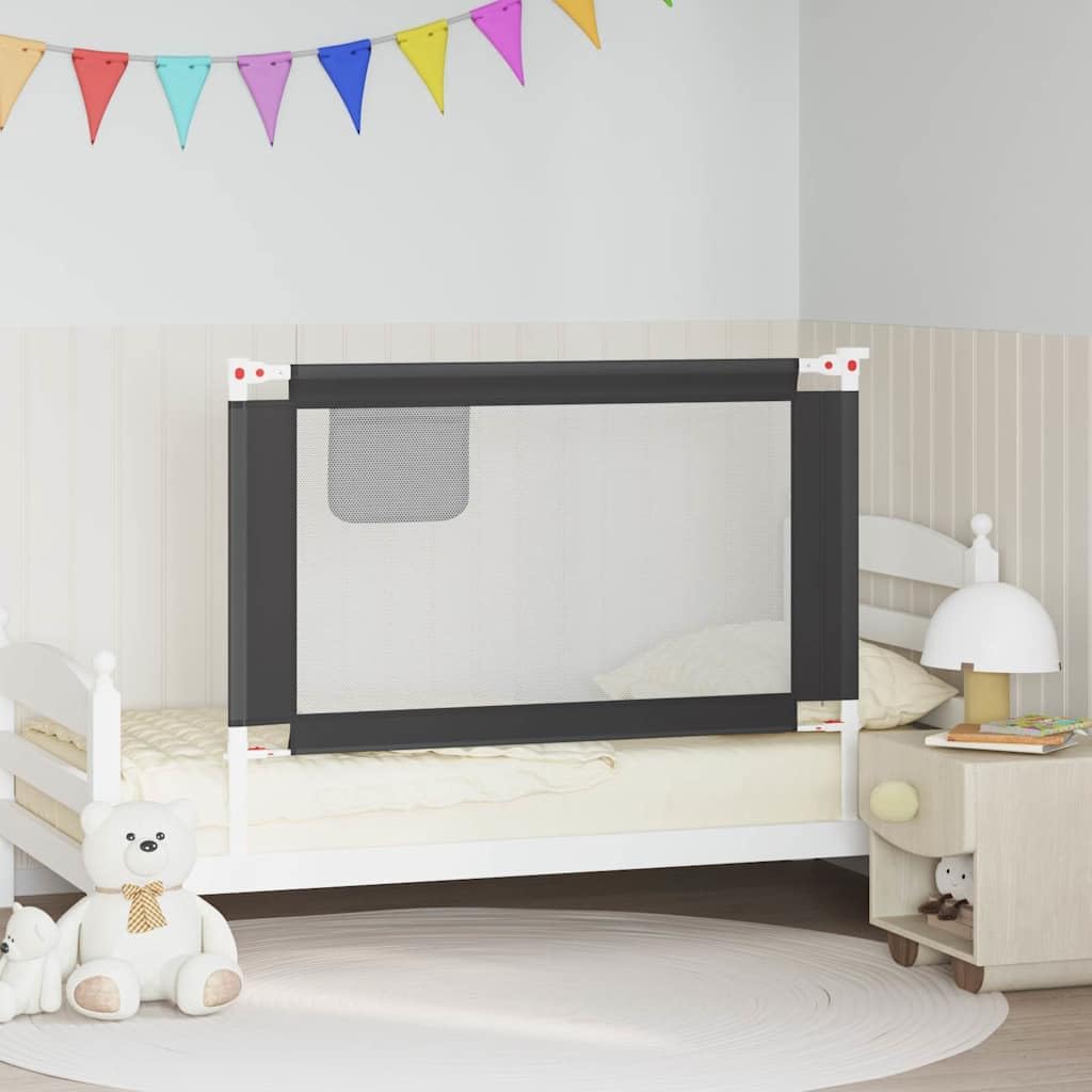 Kleinkind-Bettschutzgitter Dunkelgrau 120x25 cm Stoff, höhenverstellbar, klappbar, atmungsaktiv für Kinderbett, Elternbett, Boxspringbett, sicherer Rausfallschutz und Barriere