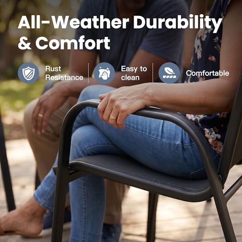 Image of VICLLAX Patio Dining Set for 6, All Weather Metal 7 Pieces Patio Set-63 Rectangle Outdoor Table and Stackable Chairs for Lawn Garden and Backyard, Black Tabletop