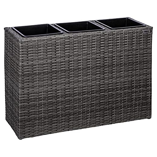 STILISTA® Blumentopf aus Polyrattangeflecht 84 x 29 x 60 cm inkl. Innentopf und Wasserablauf, in 4 unterschiedlichen Farben, Farbe Grau