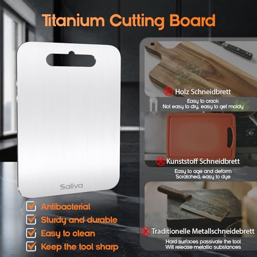 Titan Schneidebrett, Edelstahl Titanium Cutting Board, BPA-freies Doppelseitiges Lebensmittel Grade Schneidebrett, Titanium Cutting Board für Fleisch (3, S M L)