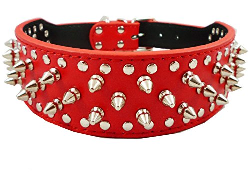 Dogs Kingdom Red Faux Leather Spiked Studded Dog Collar 2