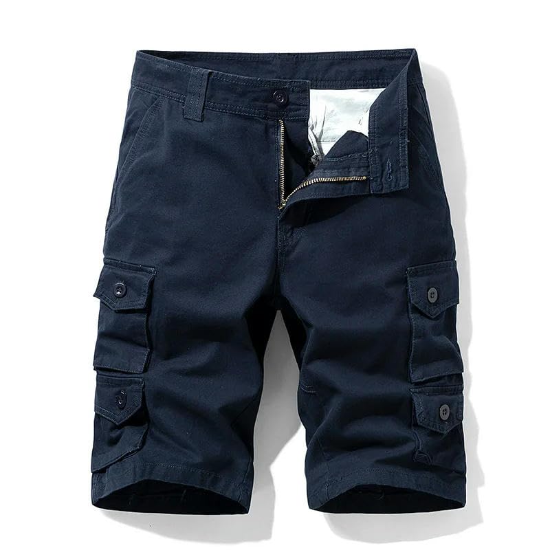 Bermudas de algodón para hombre, holgadas, estilo militar, con cremallera