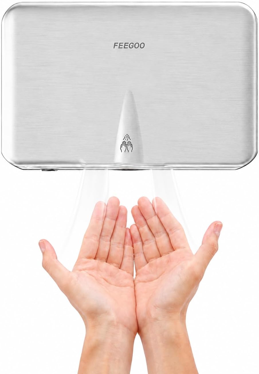 110-130V Quiet Commercial Hand Dryer, 1000W Automatic, Sliver