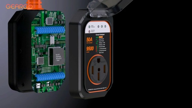 Image of GEARGO ๐๐ซ๐-๐๐๐ง RV Surge Protector 50 Amp, 18000J Surge Protection RV Circuit Analyzer, RV Adapter Plug for Camper with Waterpoof Cover, Plug and Play๏ผOrange๏ผ