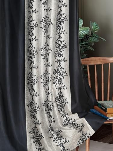 Image of Home Sizzler 2 Pieces Bloom Line Grommet Eyelet Polyester Long Door Curtains - 9 Feet, Black