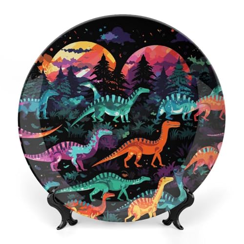 Plato decorativo de cerámica con diseño de dinosaurios coloridos 6 pulgadas