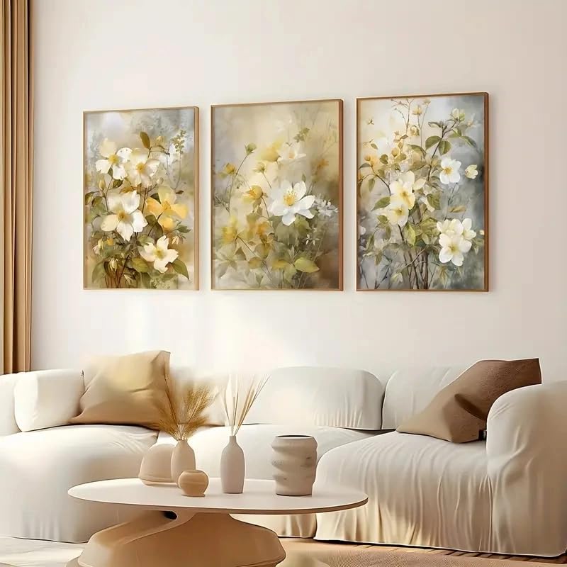 Cuadro decorativo de pared impreso en lienzo premium, arte retro floral de acuarela de alta gama