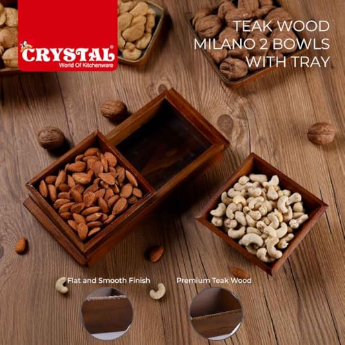 Image of Crystal Milano Premium Teak Wood Tray with 2 Bowls | Serve & Store | Ideal for Home & Restaurants | Handcrafted & Eco -Friendly