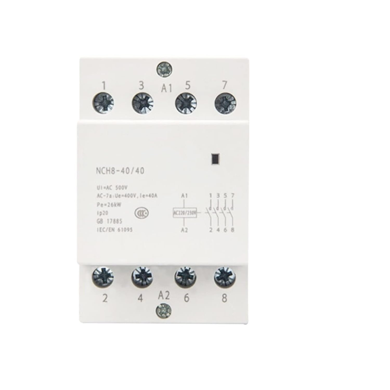 NCH8 3-Phase Din Rail Household AC Contactor 220V 500V~ 40A/63A 4NO/2NO2NC 1Pcs(4P 63A 4NO)