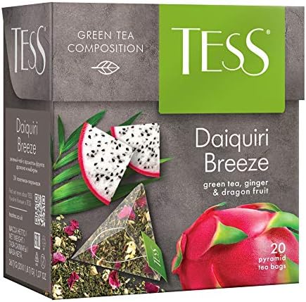 Tess Daiquiri Breeze Green Tea Composition Green Tea, Ginger and Dragon Fruit Leaf Tea in 20 Pyramid Sachets