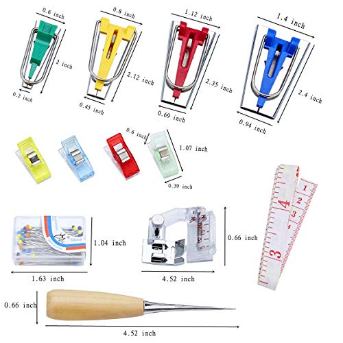 Bias Tape Makers - bias Tape Maker kit with Wooden awl,Bead Needles,Sewing Clips,Soft Ruler,Adjustable Binding Presser Foot-Simplicity bias Tape Maker Set,Love sew bias Tape Maker kit (A1)