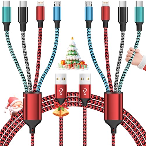 Multi Charging Cable,4 in 1 Charging Cable Charging Cables for Multiple Devices Nylon Braided Universal Charger Phone Charger Cord with 2 USB-C/IP/Micro USB Port for Cellphone/Tablets/More(2Pack 5FT)