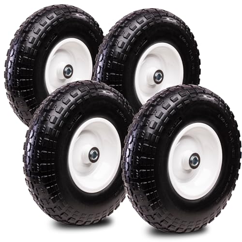 Taifa 4 PCS 13 Inch Solid Flat Free Replacement Tires and Wheels 4.00-6 with 5/8'' Bearing and 2.17'' Offset Hub, Air Less Wheel for Wheelbarrow/Wagon/Hand Truck/Trolley/Garden Scooter etc.