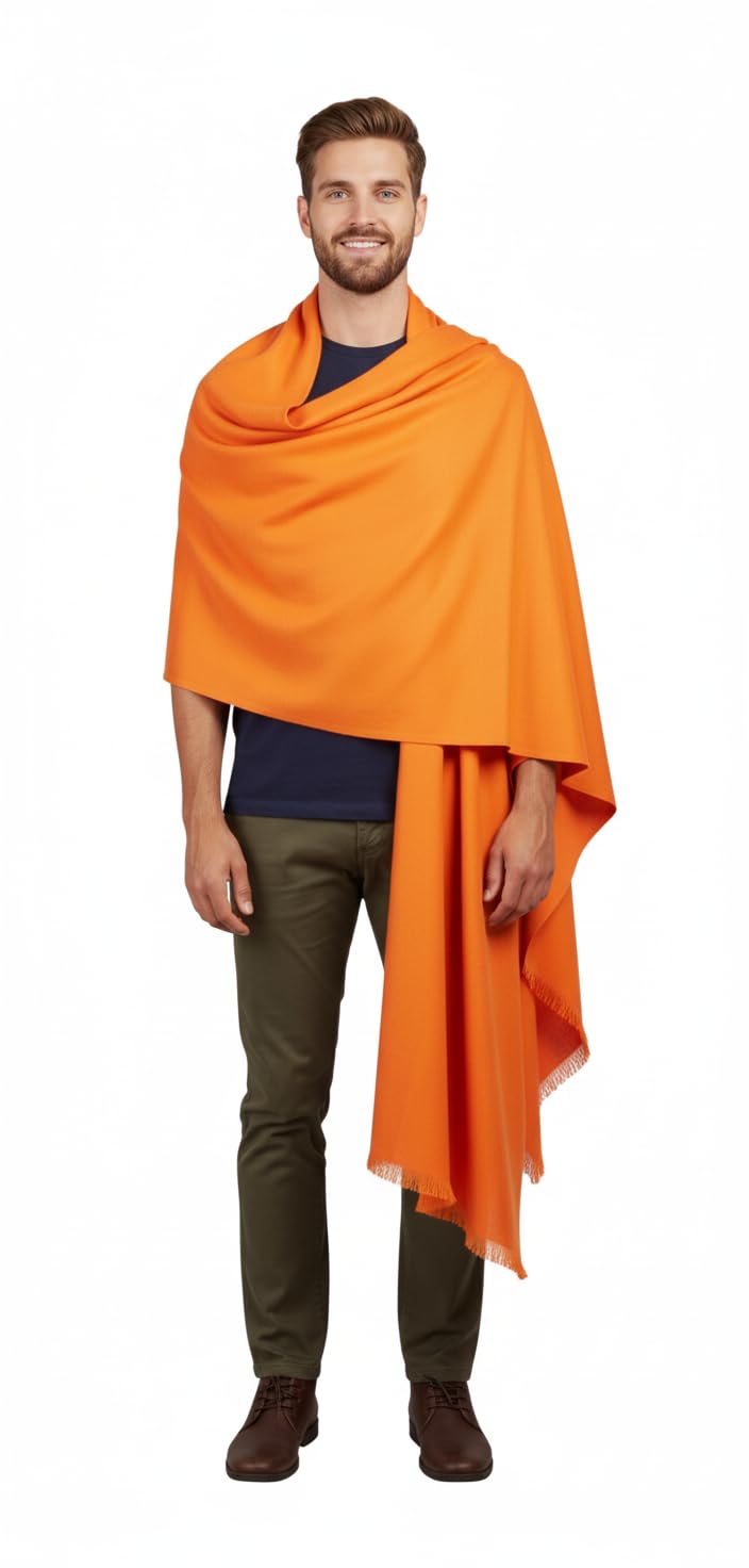 KAVIM Orange Pashmina Self Design Men's Shawl KA-SWL-45-image-26