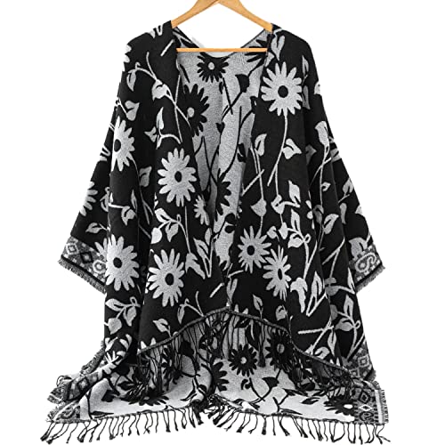 Tassel Wraps Shawl Cape Poncho Open Front Cardigan for Men and Women4