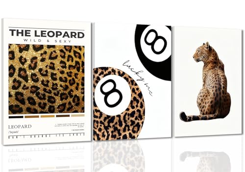 ​​Trendy Leopard Framed Set of 3 Canvas Poster Prints,Picture Modern