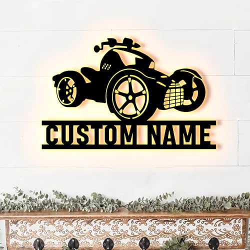 Image of Custom Ryker Metal Wall Art LED Lights Personalized Dirt Bike Name Sign Home Three Wheel Motorcycle Decor Biker Decoration Man Cave