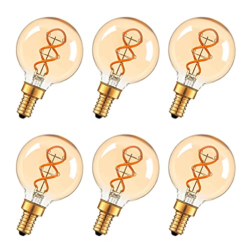 E12 Décor Globe g16.5 Candelabra Light Bulb 4W Dimmable , 40 Watts Equivalent, Amber Glass 2200K 300lm, Edison Replacement Globe Bulb for Sputnik Chandelier,Vanity ,and Ceiling Fan Light Bulbs 6 Pack E12 Décor Globe g16.5 Candelabra Light Bulb 4W Dimmable , 40 Watts Equivalent, Amber Glass 2200K 300lm, Edison Replacement Globe Bulb for Sputnik Chandelier,Vanity ,and Ceiling Fan Light Bulbs 6 Pack