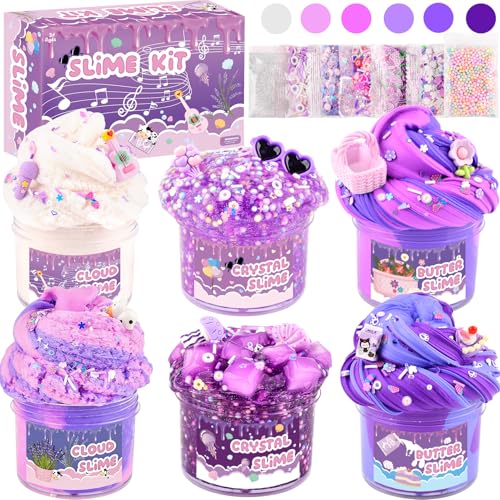 6 Pack Slime Kit Purple Dream Slime Kids Cloud Butter & Clear Slime Party Favors Toys for Girls Boys Ages 5 6 7 8 9 10 11 12 Goodie Bag Stuffers Birthday Gift Ideas Cute Stuff