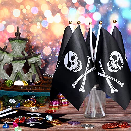 100 Pcs Mini Pirate Flag Bulk Small Hand Held Jolly Roger Flags Halloween Decorations Skull Pirate Flags Small Pirate Decor Stick Flag With Pole And Spear Top Pirate Party Favors, 5.5 X 8.3 Inch #TOP2