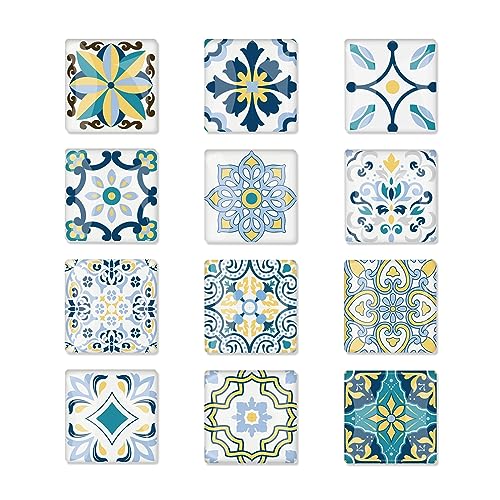 MultiValue Lmanes de Nevera, 12 Ligero Forma de Ladrillos Frigorifico Decorativo con un Fuerte Magnetismo Hermoso Cuadrado 3D de Cristal Adhesivo Magnético para Oficina Hogar (A)