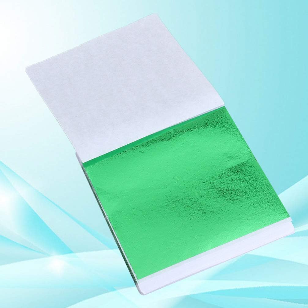 Ciieeo 50pcs Imitation Gold Foil Paper Sheets for Crafts Decoration Gilding Art and Furniture Restoration Shiny Green Color for Various Materials