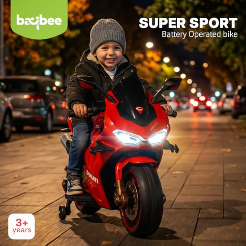 Image of Baybee Roarx Baby Battery Operated Bike for Kids | Ride on Toy with LED Light, Bluetooth & Music | Rechargeable Battery Bikes with Hand Accelerator | Baby Electric Bike for Kids 1 to 5 Years (Red)