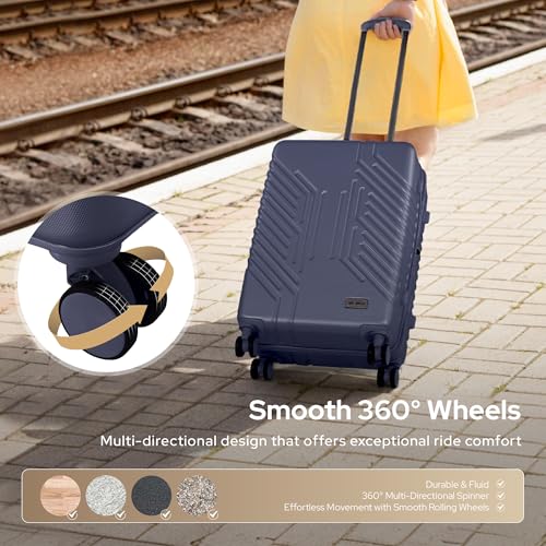 alpha pak 3-Piece Expandable Lightweight Luggage Set with Silent Spinner Wheels & TSA Lock, PC+ABS, for Work, Business,Travel, 20/24/28 in, Navy blue3