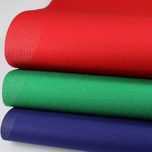 Image of KCS 3 pc of 15 inch x 18 inch(38cmx45cm) Counted Cross Stitch Cotton Aida Cloth Needlework Rolled Fabric Box,14CT,Red+Green+Royal Blue