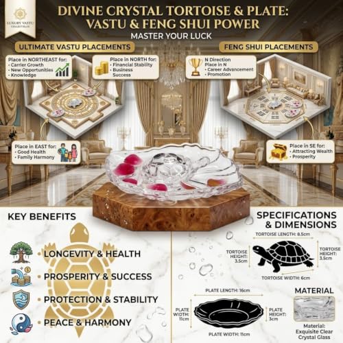 Image of SAUDEEP INDIA Crystal Turtle with Leaf Tray for Home Decor | Vastu Feng Shui Tortoise with Plate for Good Luck | Wealth & Prosperity Table Accent | Gift for Home & Office-16x11x3 cm