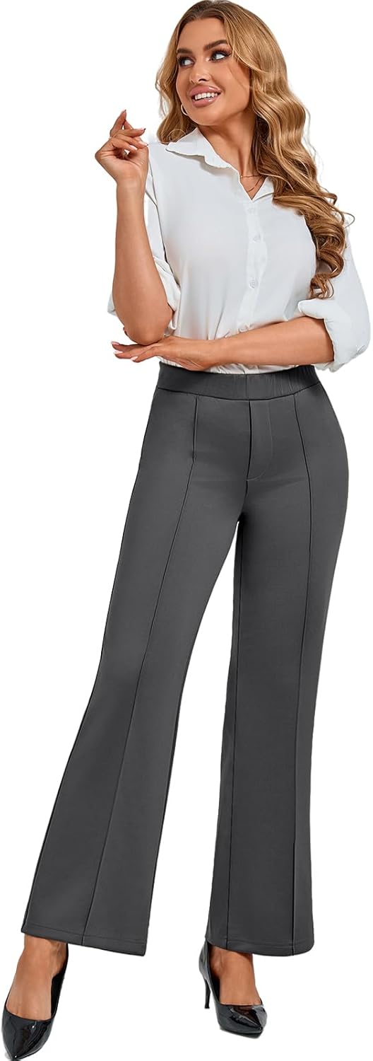 Dress Pants Women Business: Pants Tummy Control Office Straight Leg Trousers High Waisted Ladies Slacks Black - Image 2