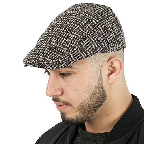 BRATS N BEAUTY® - Unisex Autumn Checkered Vintage Herringbone Flat Cap/Boy or Male Durable Sports Peaked Riding Hat/Beret Country Golf Hats Caps - Brown Color