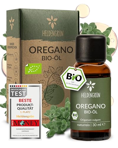 Heldengrün® BIO Oregano Öl [HOCHDOSIERT] mit +82% Carvacrol - Zertifiziertes Lebensmittel zum Einnehmen - Oreganoöl Bio aus Griechenland - Oregano Oil